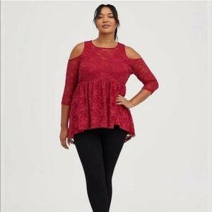 Torrid babydoll red lace top